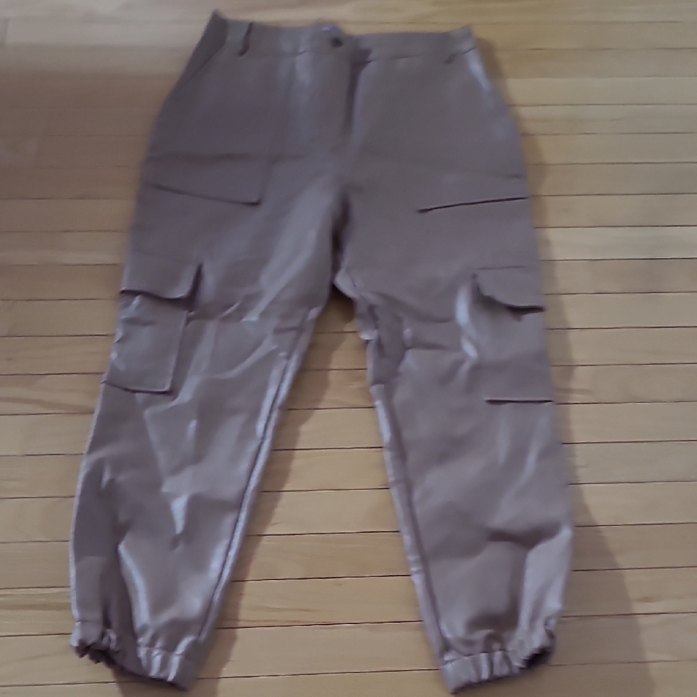 Women's Tan Cargo Leather Pants, Never Worn, Size 13